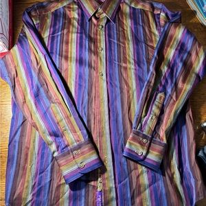 Robert Graham Vibrant Striped Button Down Shirt, M